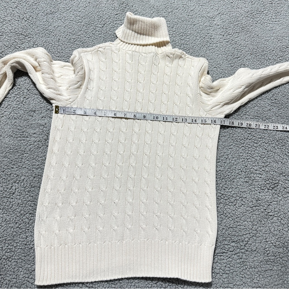 👉 Ralph Lauren Sport Women’s Cable Knit Turtleneck Sweater Cream 100% Cotton XL - Picture 7 of 8